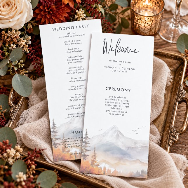 Rustic Fall Mountain Scene Watercolor Wedding  Programme (Creator Uploaded)