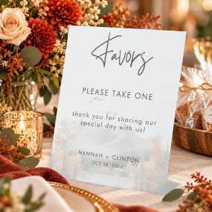 Rustic Fall Mountain Scene Wedding Favours Pedestal Sign