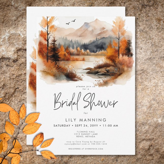 Rustic Fall Mountain Watercolor Bridal Shower Invitation (Rustic Fall Mountain Watercolor Bridal Shower Invitation)
