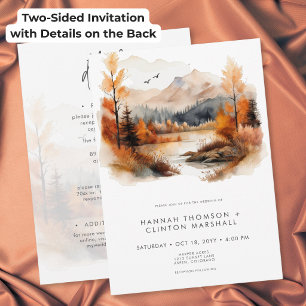 Rustic Fall Mountain Watercolor Wedding Two Sided Invitation