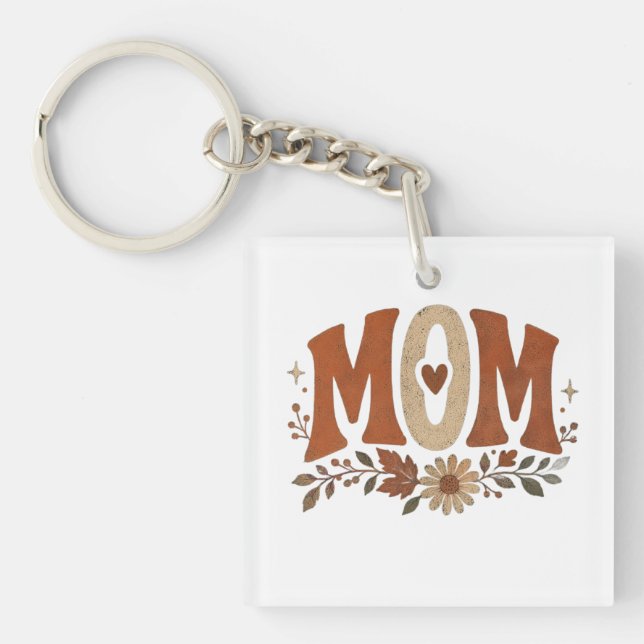 Rustic Fall Mum Floral Autumn Love Key Ring (Front)
