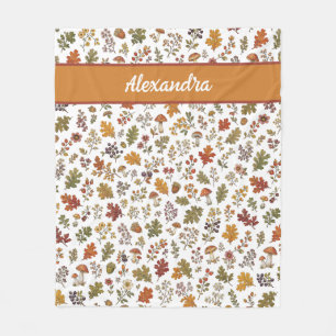 Rustic Fall Mushroom Leaves Woodland Monogram Name Fleece Blanket