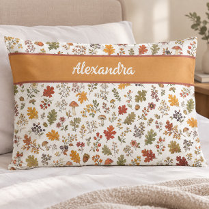 Rustic Fall Mushroom Leaves Woodland Monogram Name Pillowcase