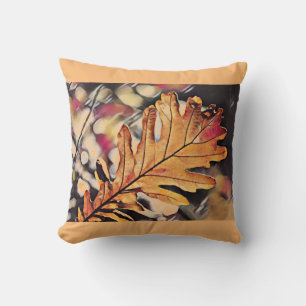 Rustic fall oak leaf orange brown yellow  cushion
