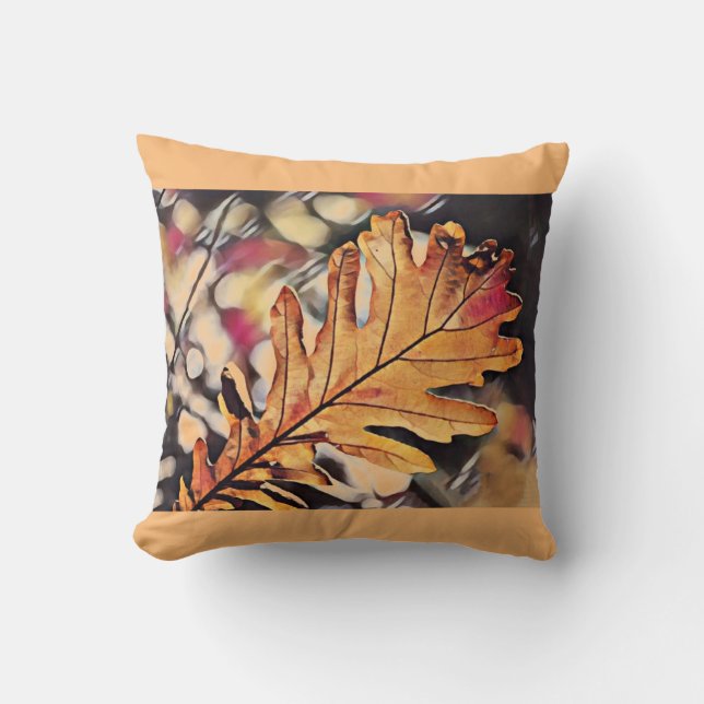 Rustic fall oak leaf orange brown yellow  cushion (Front)