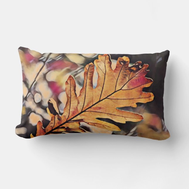 Rustic fall oak leaf orange brown yellow  lumbar cushion (Front)
