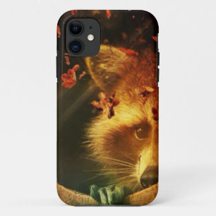 Rustic fall orange autumn leaves woodland racoon iPhone 11 case