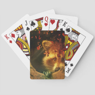 Rustic fall orange autumn leaves woodland racoon playing cards