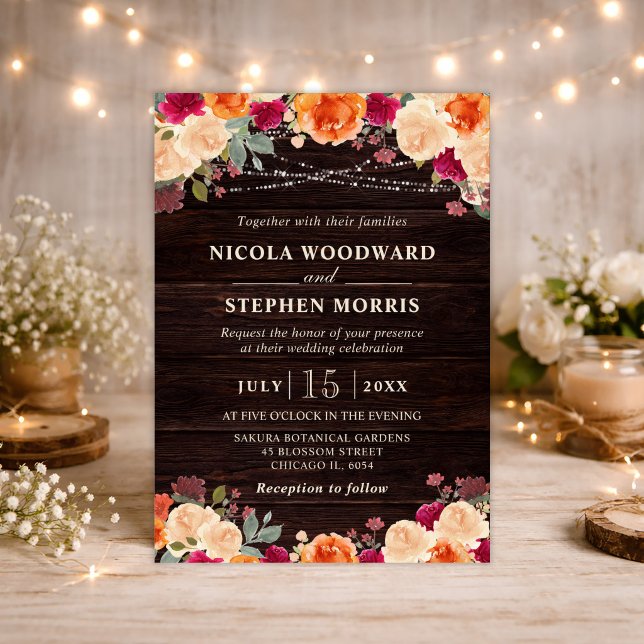 Rustic Fall Orange Flowers Wedding Invitation (Creator Uploaded)