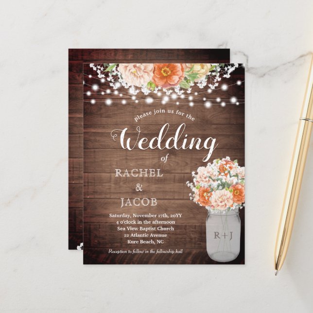 Rustic Fall Orange Mason Jar Lights Budget Wedding (Front/Back In Situ)