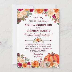 Rustic Fall Orange Pumpkin Floral Wedding Invitation