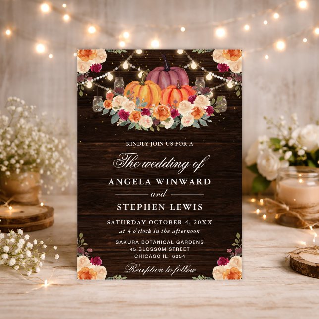 Rustic Fall Orange Pumpkins Floral Wedding Invitation (Creator Uploaded)
