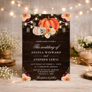 Rustic Fall Orange Pumpkins Floral Wedding Invitation
