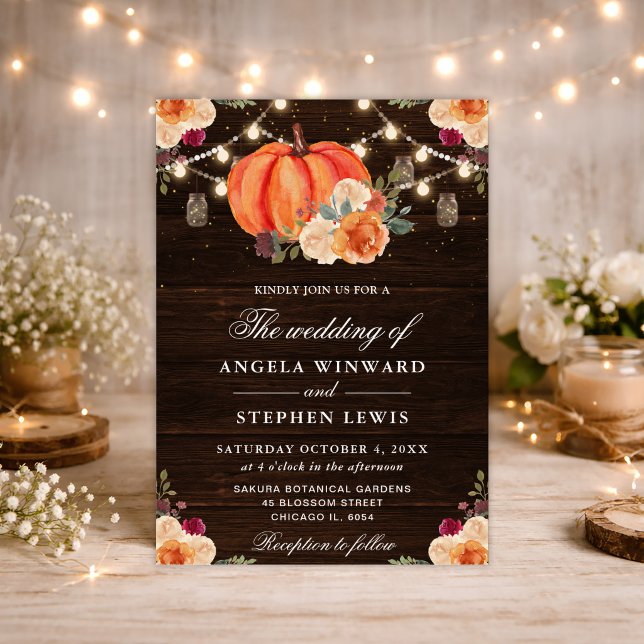 Rustic Fall Orange Pumpkins Floral Wedding Invitation (Creator Uploaded)