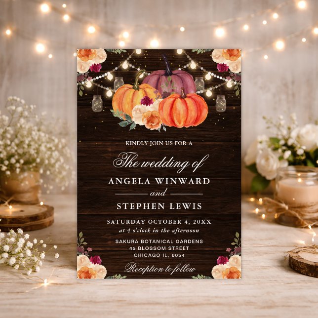 Rustic Fall Orange Pumpkins Floral Wedding Invitation (Creator Uploaded)