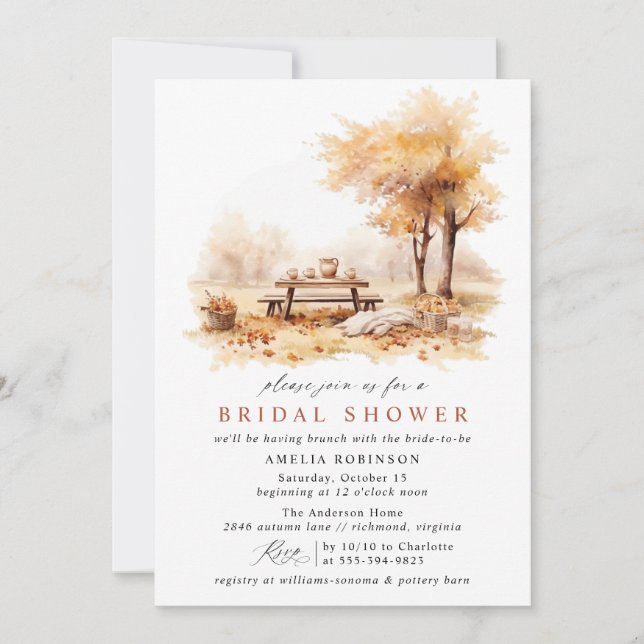 Rustic Fall Picnic | Outdoor Autumn Bridal Shower Invitation (Front)