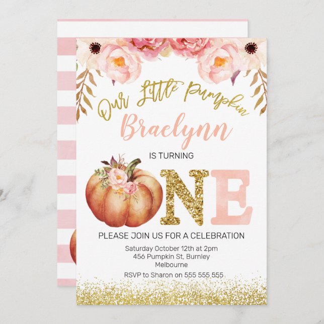 Rustic Fall Pumpkin 1st Birthday Invitation (Front/Back)