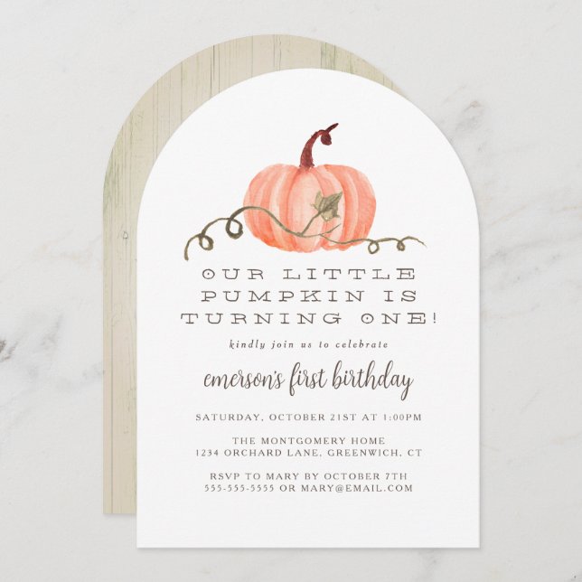 Rustic Fall Pumpkin 1st Birthday Invitation (Front/Back)