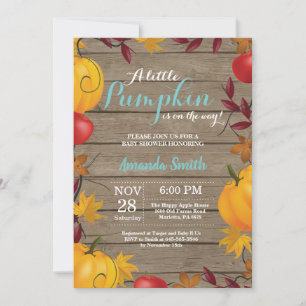 Rustic Fall Pumpkin Aqua Baby Shower invitation