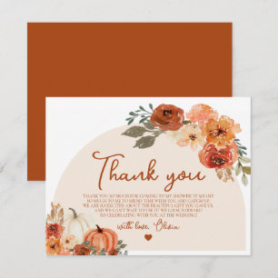 Rustic Fall Pumpkin Autumn Floral Bridal Shower Thank You Card