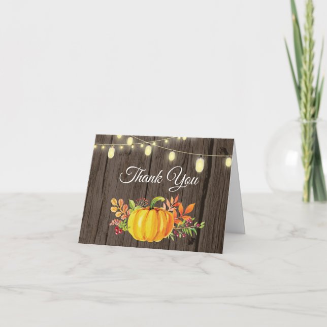 Rustic Fall Pumpkin Autumn Thank You card (Front)