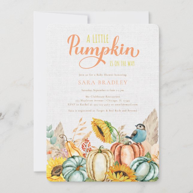 Rustic Fall Pumpkin Baby Shower A Little Pumpkin Invitation (Front)