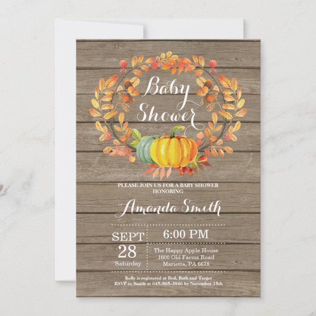 Rustic Fall Pumpkin Baby Shower Invitation Card (Front)