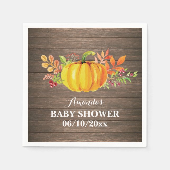 Rustic Fall Pumpkin Baby Shower Napkin (Front)