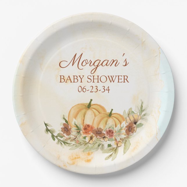 Rustic Fall Pumpkin Baby Shower Paper Plate (Front)