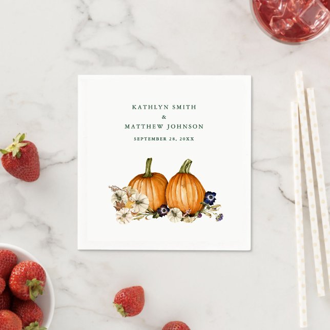 Rustic Fall Pumpkin Botanical Autumn Wedding Napkin (Creator Uploaded)