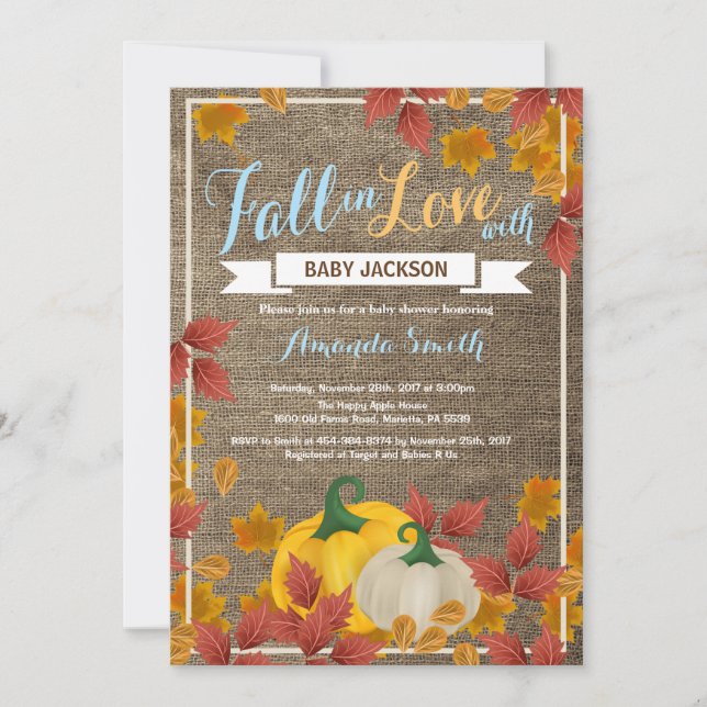 Rustic Fall Pumpkin Boy Baby Shower invitation (Front)