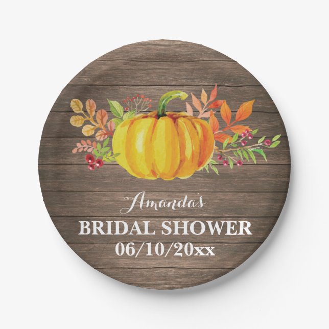 Rustic Fall Pumpkin Bridal Shower Paper Plate (Front)