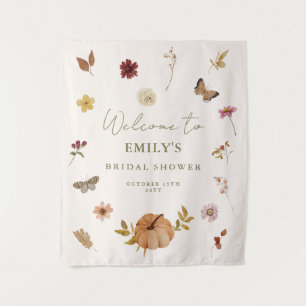 Rustic Fall Pumpkin Bridal Shower Welcome Backdrop Tapestry