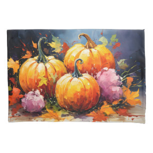Rustic Fall Pumpkin Colorful Autumn Leaves Pillowcase