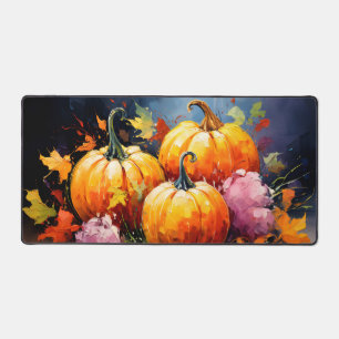 Rustic Fall Pumpkin Colourful Autumn Leaves Desk Mat