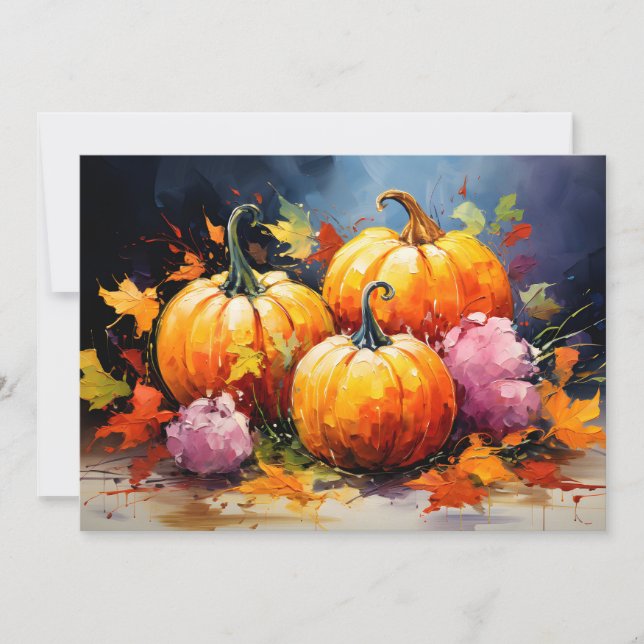 Rustic Fall Pumpkin Colourful Autumn Leaves Holiday Card (Front)