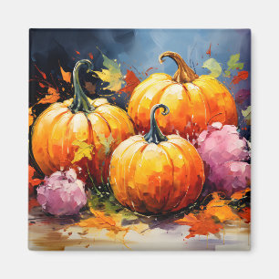 Rustic Fall Pumpkin Colourful Autumn Leaves Magnet