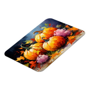 Rustic Fall Pumpkin Colourful Autumn Leaves Magnet