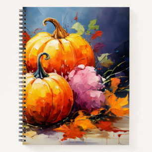 Rustic Fall Pumpkin Colourful Autumn Leaves Notebook