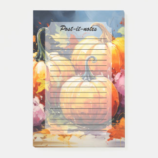 Rustic Fall Pumpkin Colourful Autumn Leaves Post-it Notes