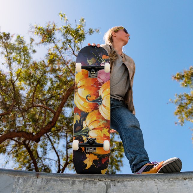 Rustic Fall Pumpkin Colourful Autumn Leaves Skateboard (Outdoor 1)