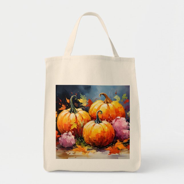 Rustic Fall Pumpkin Colourful Autumn Leaves Tote Bag (Front)