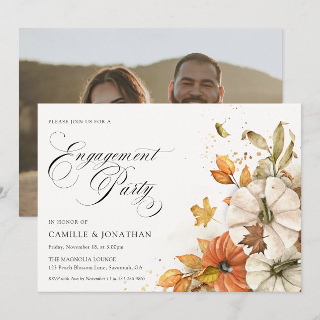 Rustic Fall Pumpkin Engagement Party Invitation (Front/Back)