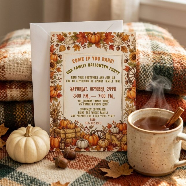Rustic Fall Pumpkin Family Halloween Party Invitation (Creator Uploaded)