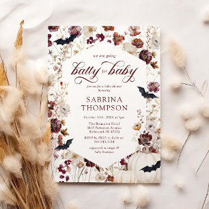 Rustic Fall Pumpkin, Floral & Bat Baby Shower Invitation
