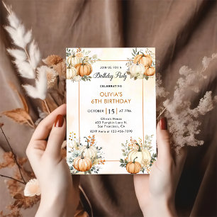 Rustic Fall Pumpkin Floral Birthday Party Invitation