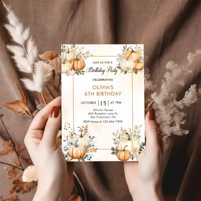 Rustic Fall Pumpkin Floral Birthday Party Invitation (Creator Uploaded)