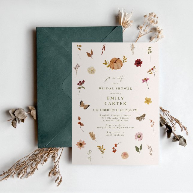 Rustic Fall Pumpkin Floral Bridal Shower Invitation (Creator Uploaded)