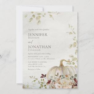 Rustic Fall Pumpkin Floral Wedding Photo Invitation