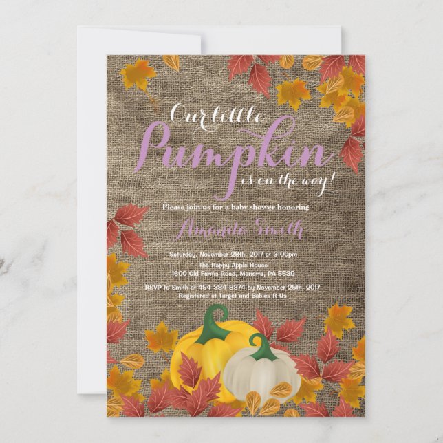 Rustic Fall Pumpkin Girl Baby Shower invitation (Front)